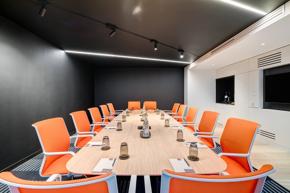Widcombe room set up boardroom style for meeting