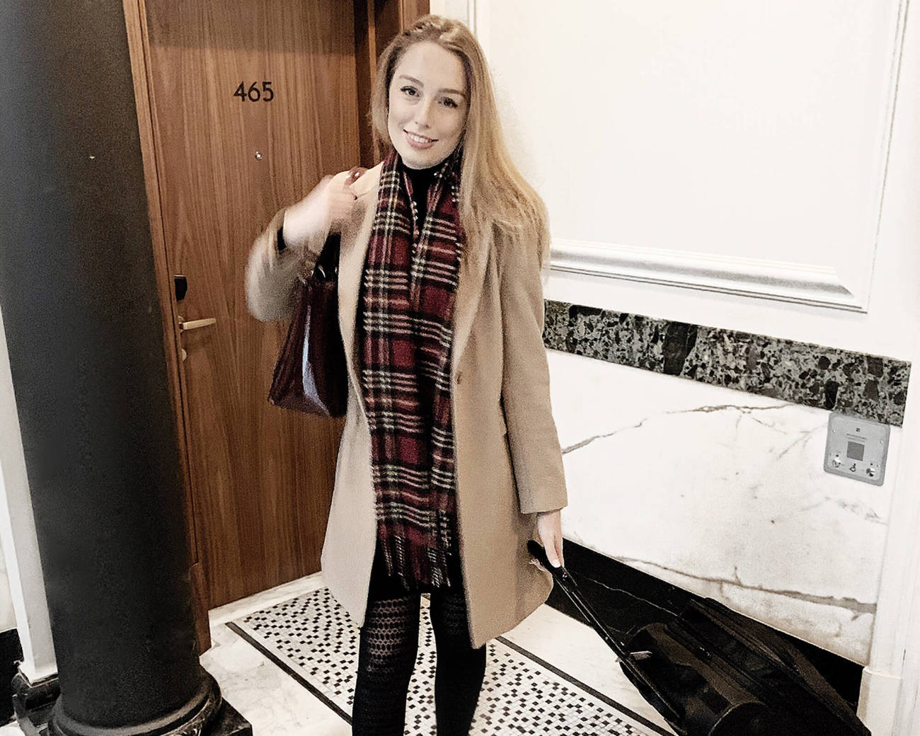 Milly London outside the Grand Suite at Apex Temple Court Hotel Blogger Milly London outside the Grand Suite