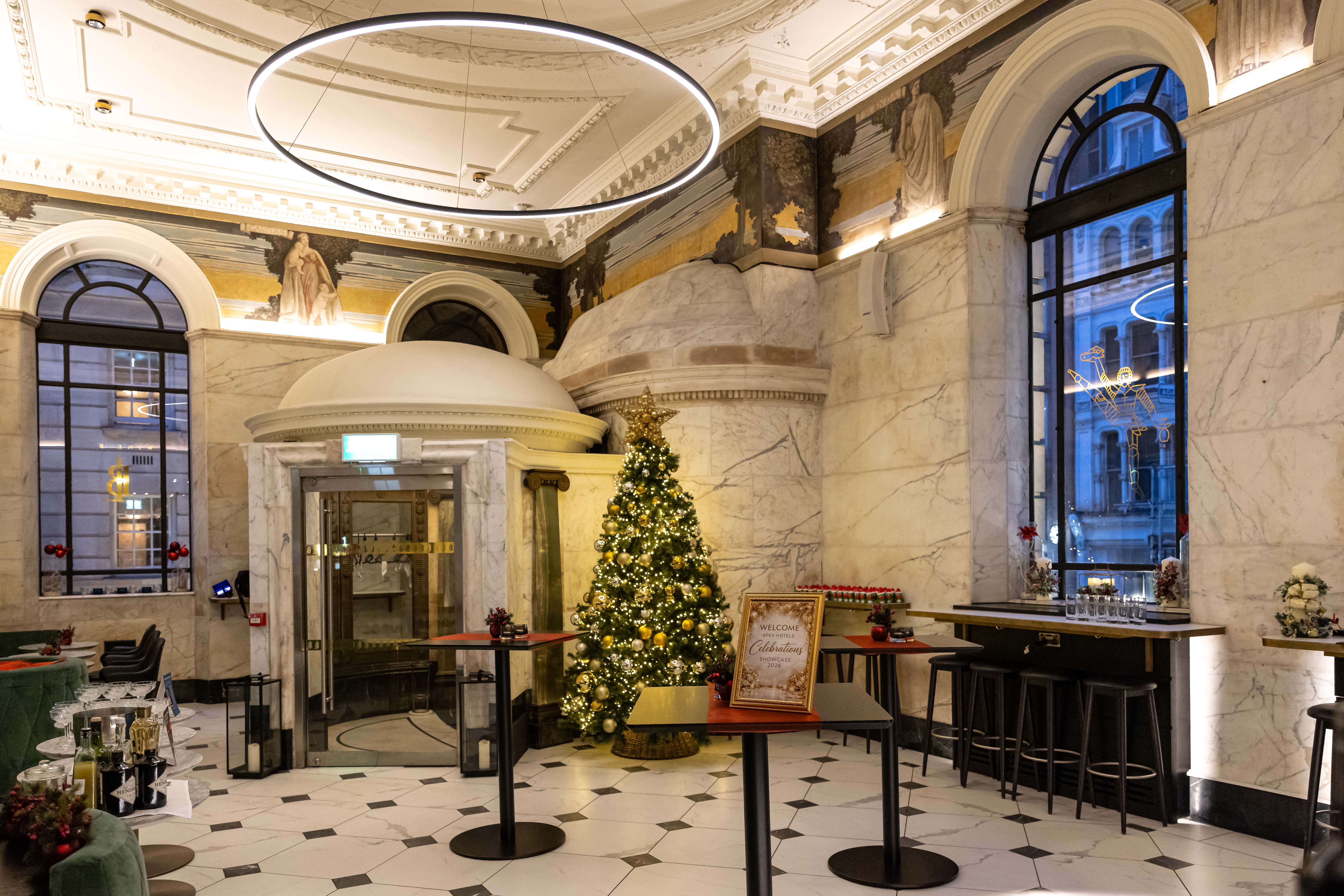 christmas tree and decorations at apex temple court hotel