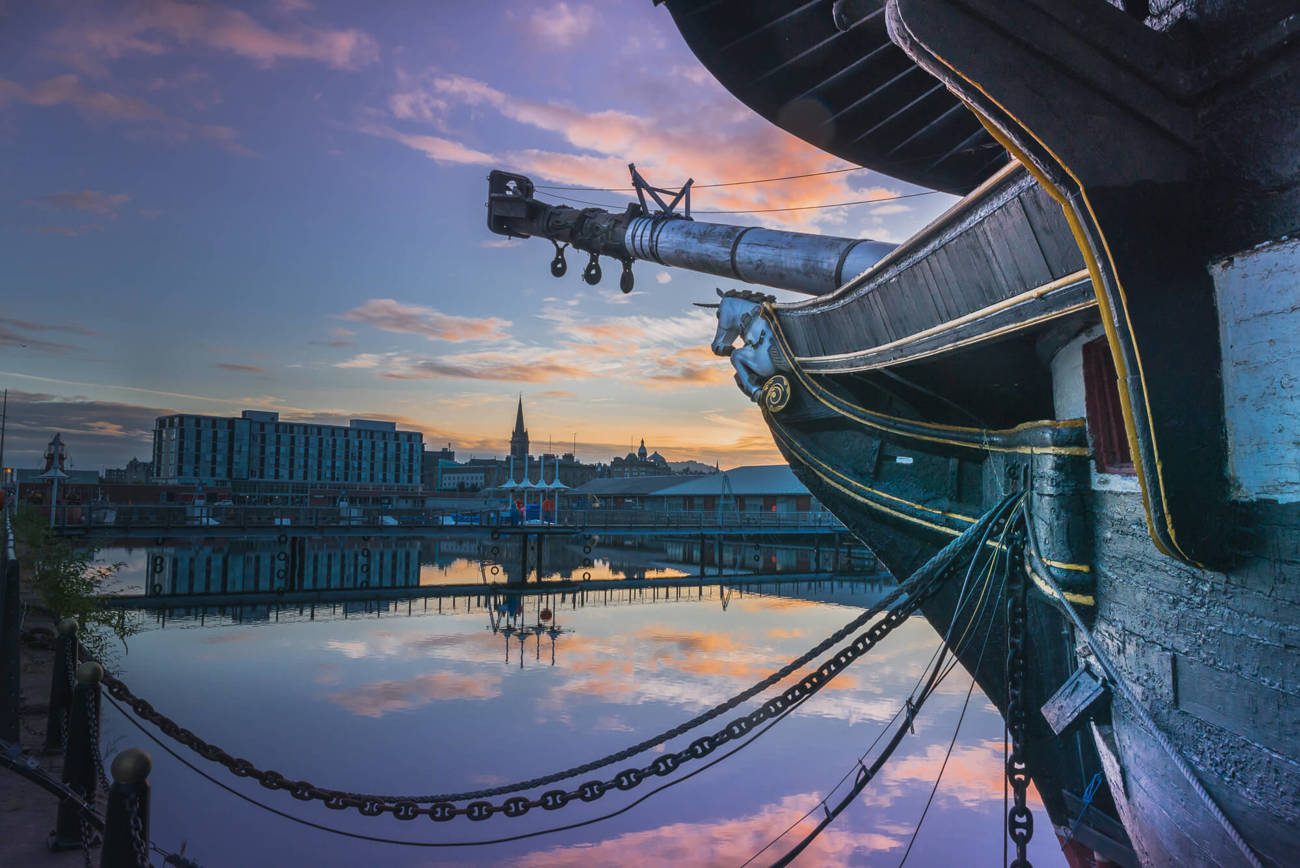 HSM Unicorn in Dundee HMS Unicorn at dusk in Dundee