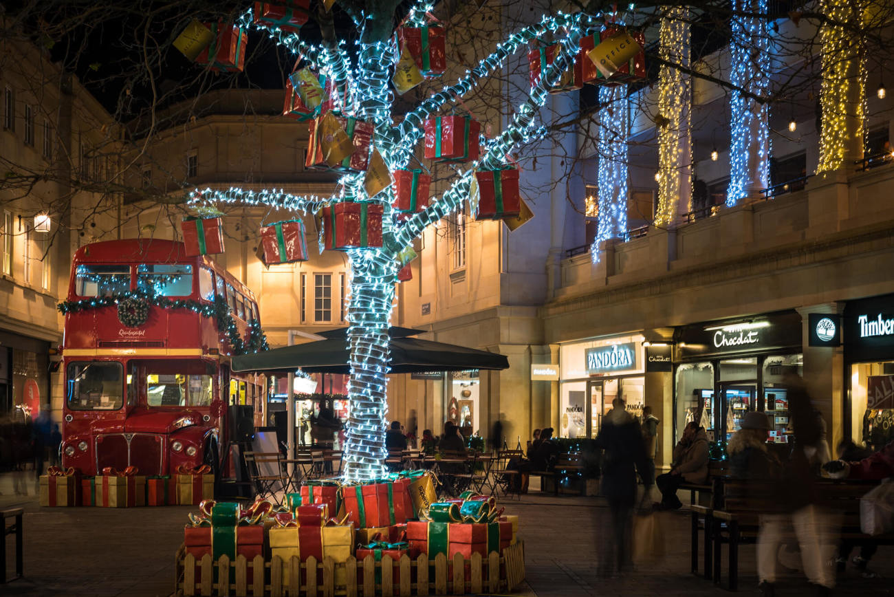 Christmas decor in Bath Bath shopping street with Christmas decorations