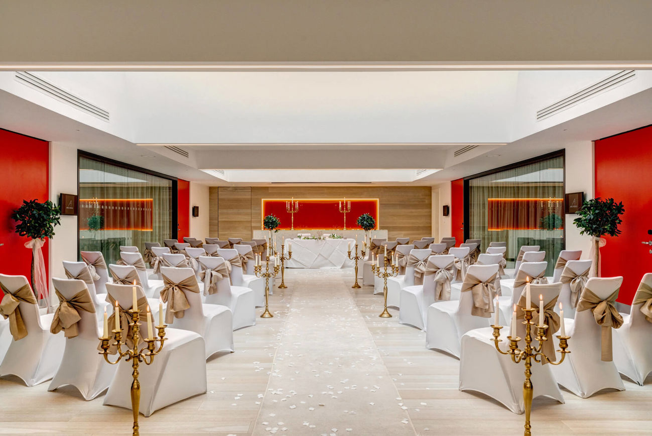 The Atrium at Apex City of Bath Hotel set up for wedding